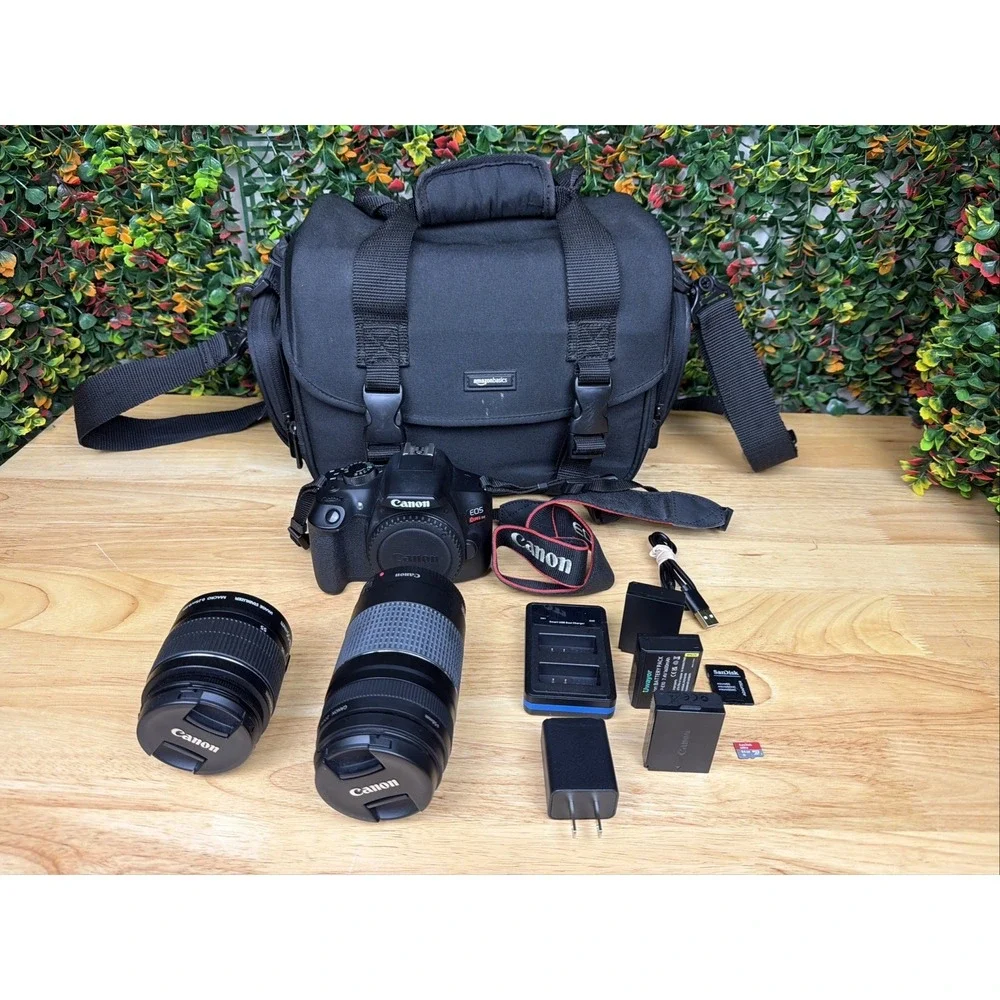 Canon EOS Rebel T6 DSLR Camera Bundle w/ 18-55mm & 75-300mm Lenses & Bag TESTED